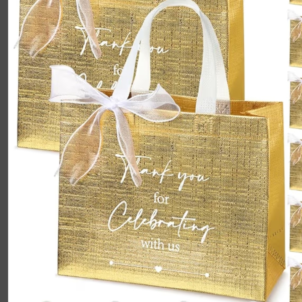 Elegant Gold Thank You For Celebrating With Us Gift Bags & Ribbon 25 Count